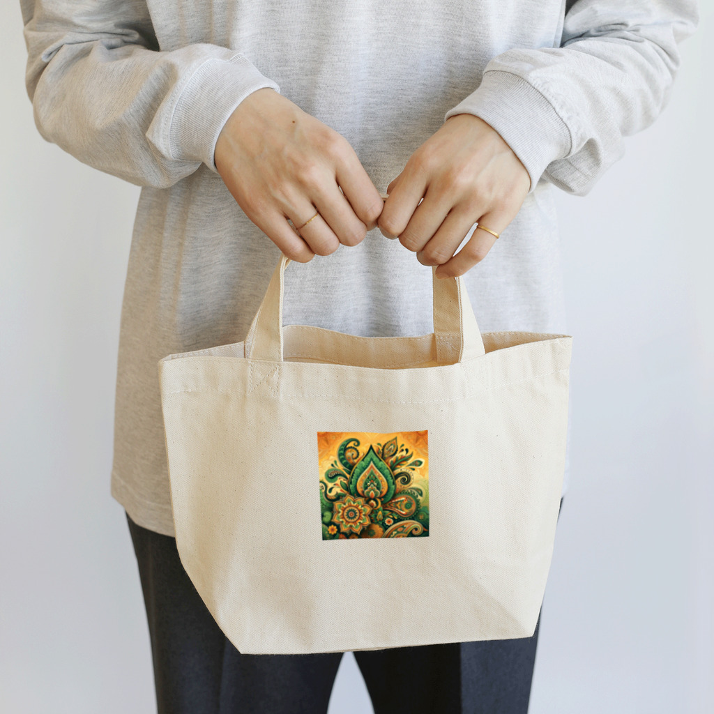 saqui.comの黄色と緑のインド柄 Lunch Tote Bag