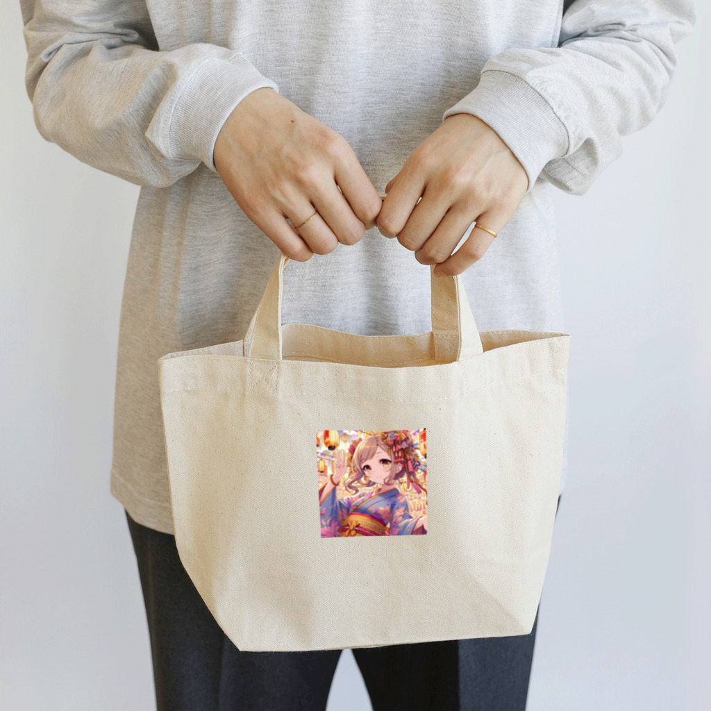 推しの美少女とアイドルのお祭りを楽しむ浴衣美少女 Lunch Tote Bag