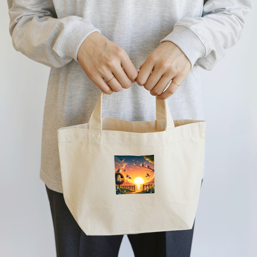 Animal Canvas Collectionの夕焼け小焼けの森の小鳥 Lunch Tote Bag
