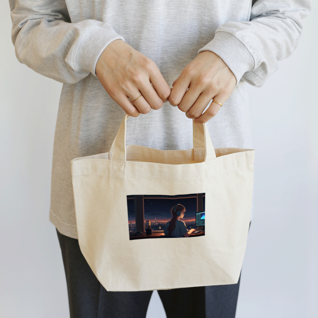 ADOのパソコン作業の女性 Lunch Tote Bag
