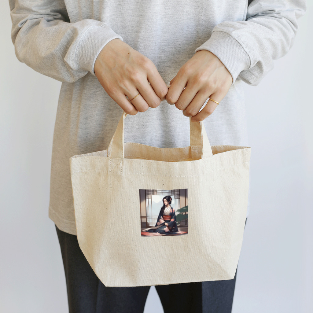 ワンダーワールド・ワンストップの浴衣を着た黑髪ロングヘアの綺麗な女性③ Lunch Tote Bag