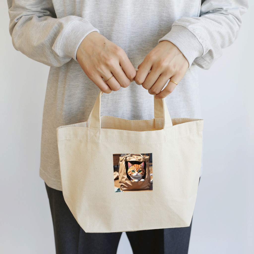 oz-chanの袋に入り込んで遊んでいる猫 Lunch Tote Bag