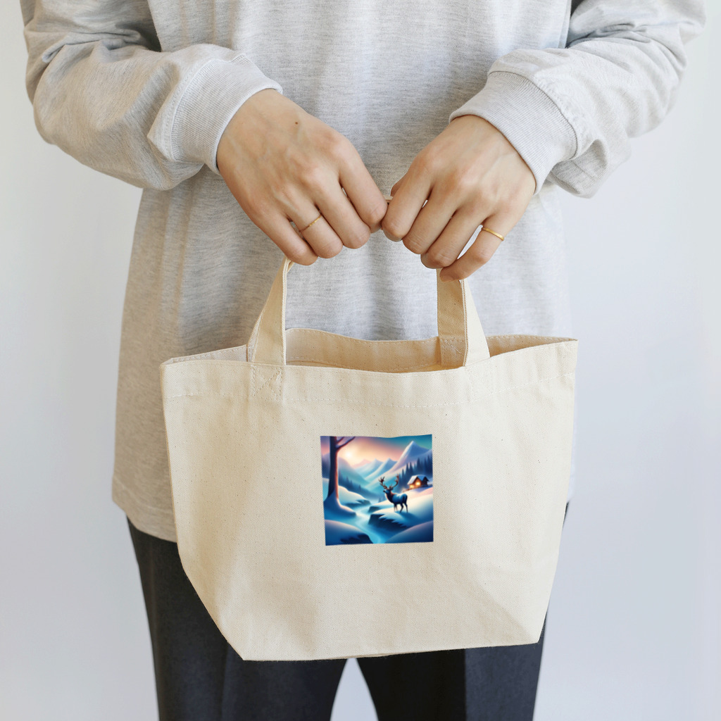 Passionista Lifestyle Emporium : 情熱的なライフスタイルエンポリウムの極光の冬景色とトナカイ Lunch Tote Bag