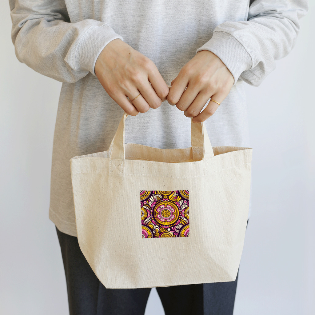 saqui.comのピンクと黄色のアフリカ柄 Lunch Tote Bag