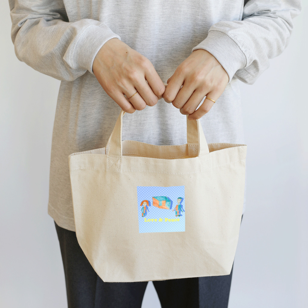 Tamon-TamonのLove & Peace ブルードット Lunch Tote Bag