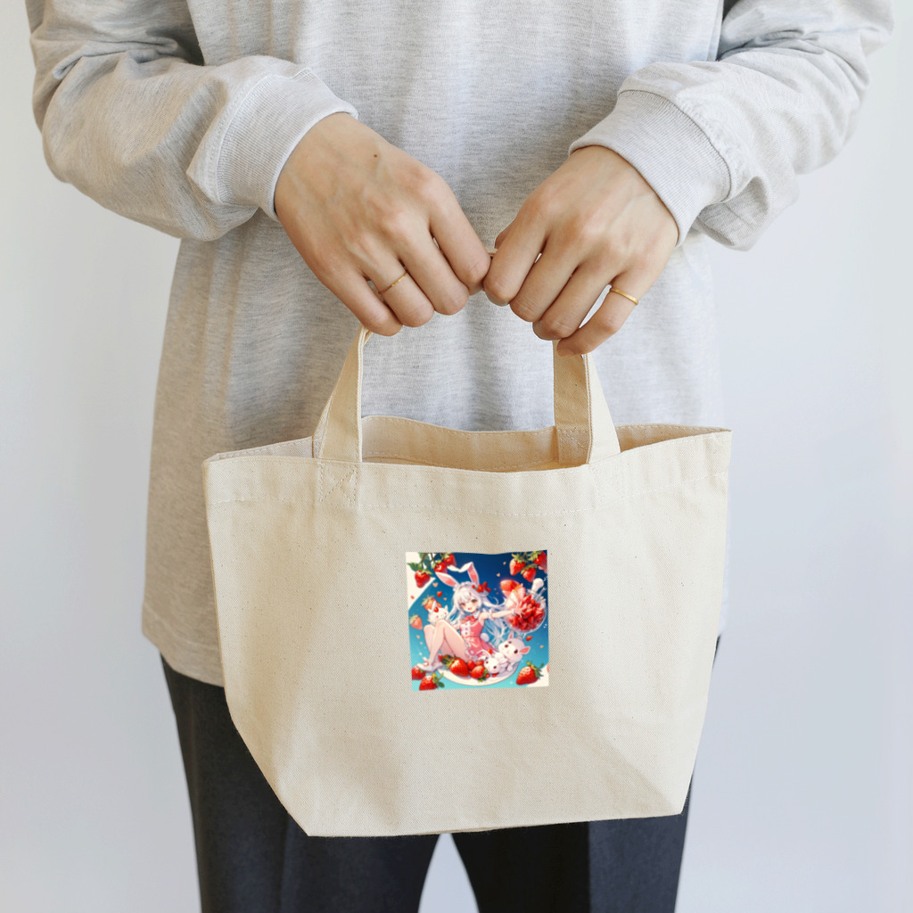 ピンクリボンのいちごうさぎ02 Lunch Tote Bag