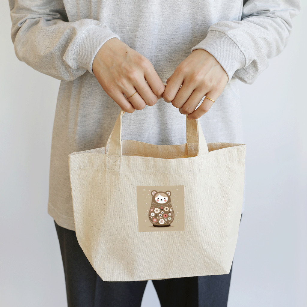 可愛い動物マトリョーシカのクマのマトリョーシカ（薄い茶色） ランチトートバッグ