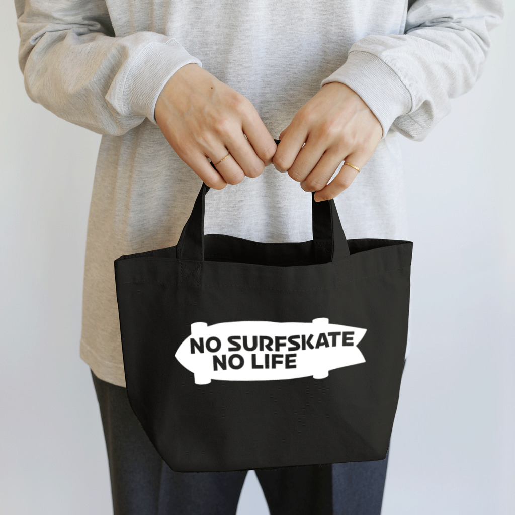 QUQU_WORKSのノーサーフスケートノーライフ サーフスケートシルエットデザイン ホワイト Lunch Tote Bag