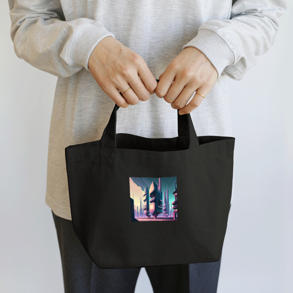 のんびりアート工房のサイバーパンク都市 Lunch Tote Bag
