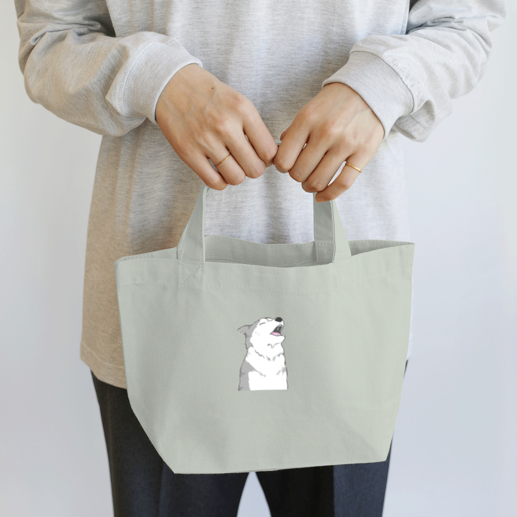 WANPU  by YUn.の遠吠えするハスキー　シルバー Lunch Tote Bag