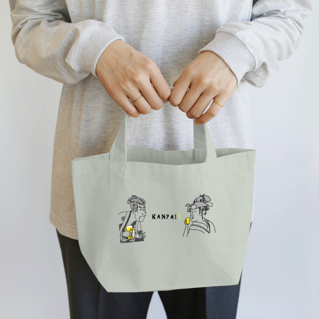 ビールとアート TM-3 Designの名画 × BEER（浮世絵男女）黒線画 Lunch Tote Bag