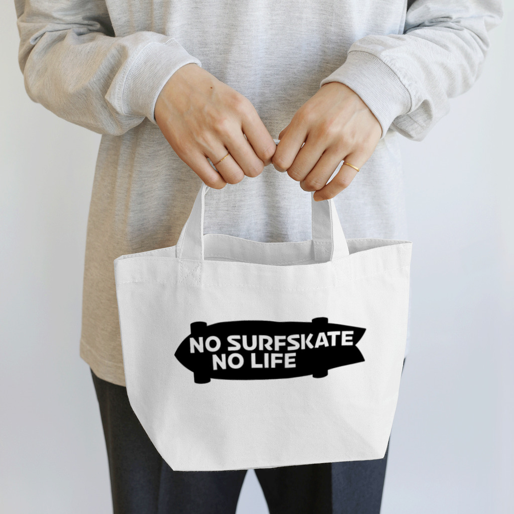 QUQU_WORKSのノーサーフスケートノーライフ サーフスケートシルエットデザイン ブラック Lunch Tote Bag