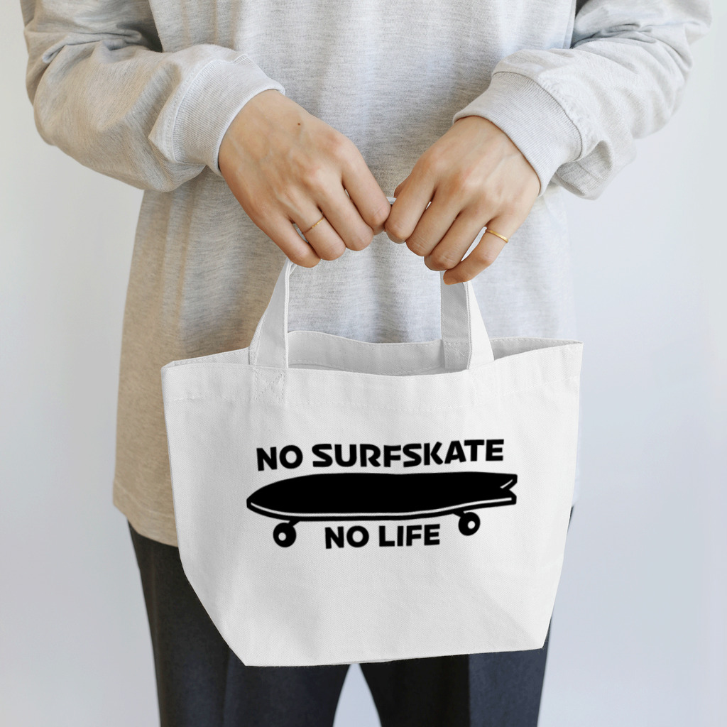 QUQU_WORKSのノーサーフスケートノーライフ サーフスケートデザイン ブラック Lunch Tote Bag