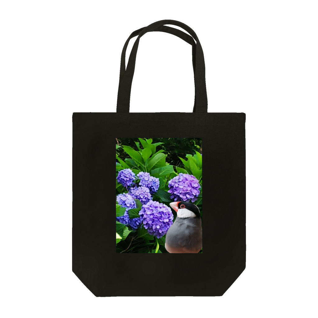 harupink🌸ペット似顔絵illustのあじさいを愛でる文鳥さん Tote Bag