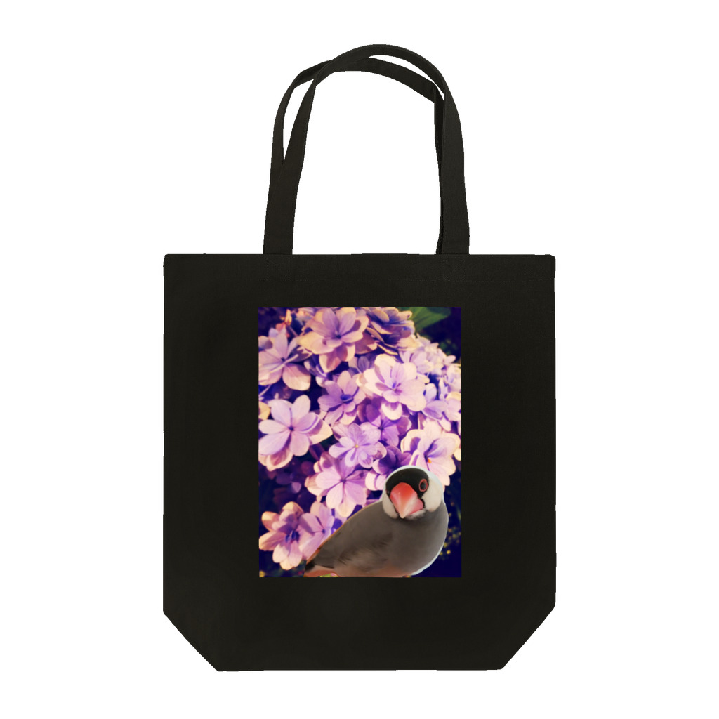 harupink🌸ペット似顔絵illustのノスタルジーな紫陽花と文鳥さん トートバッグ