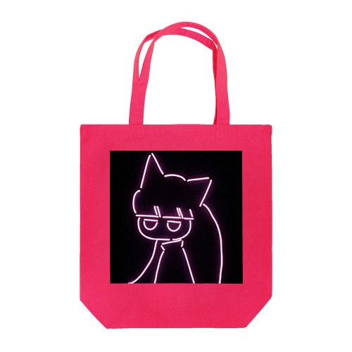 ピンク猫ガールのネオンサイン トートバッグ