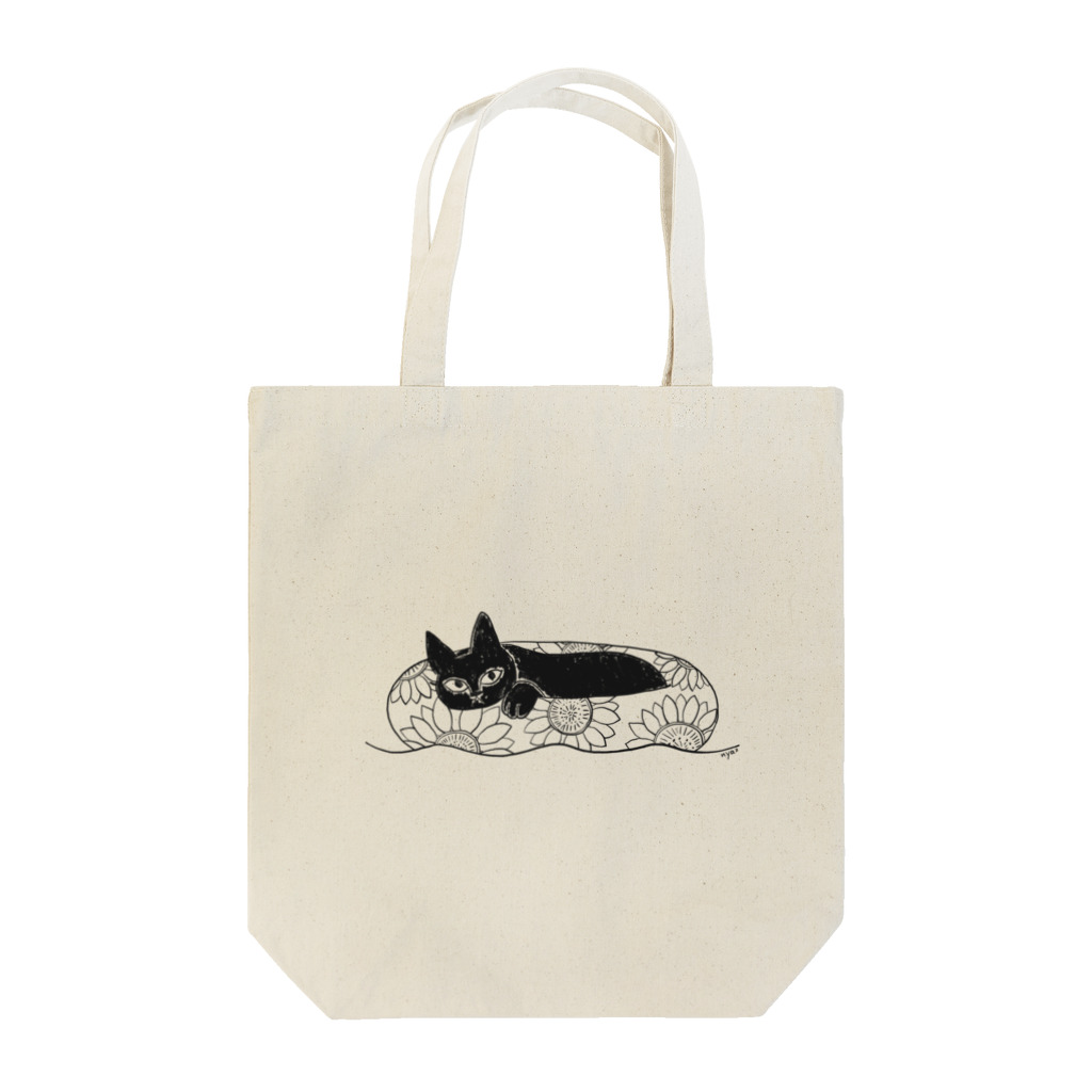 黒猫メディア / nya3（にゃにゃにゃ）の浮き輪と黒猫さん トートバッグ