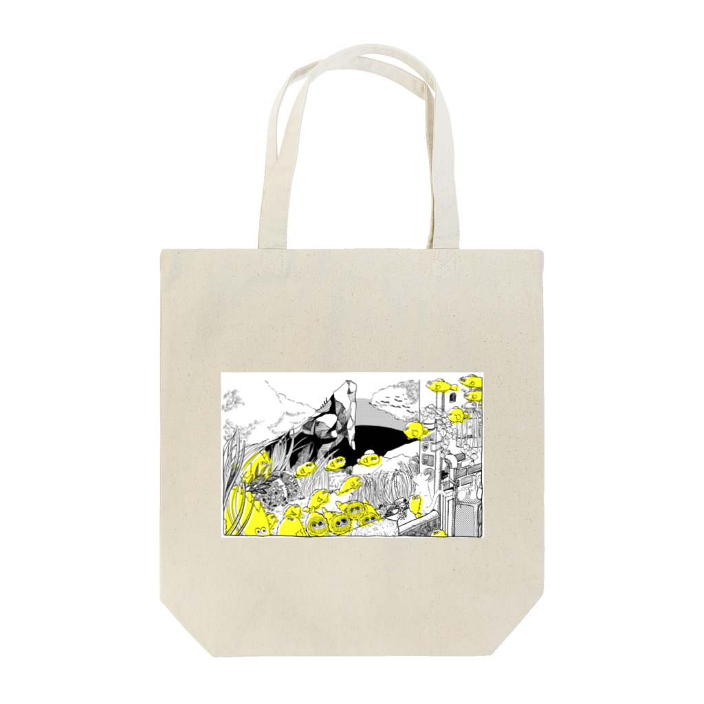 〆屋堂 suzuri店の大窓ともぎょ 黒 Tote Bag