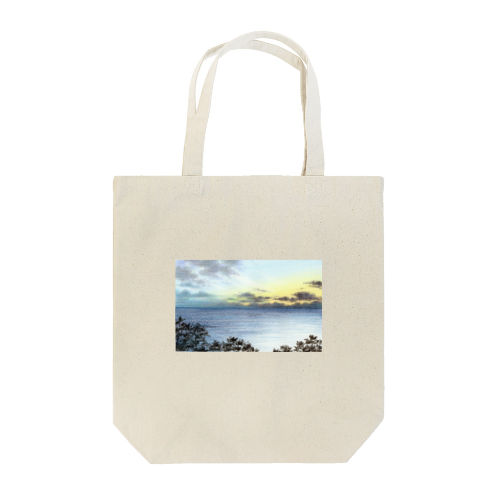 水彩色鉛筆チャンネルの夕暮れの海（水彩色鉛筆画） トートバッグ