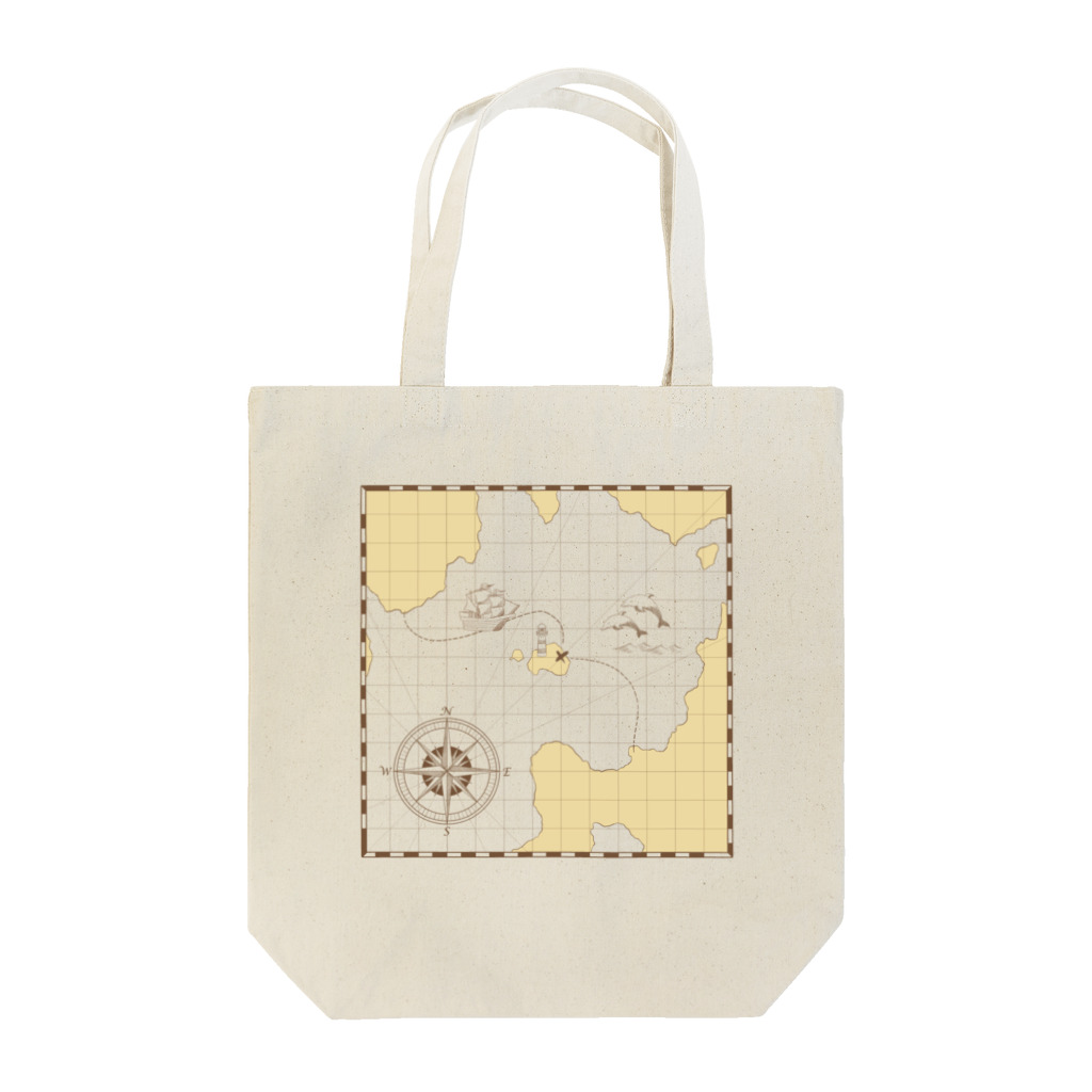 LIGHT HOUSE with DOLPHINの古い海図風・透過 Tote Bag