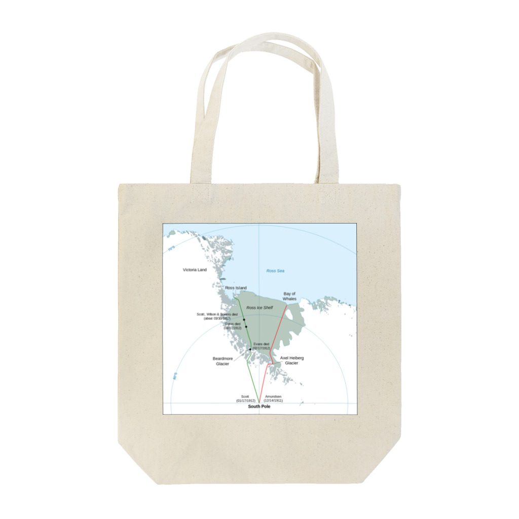 taizoooのThe routes to the South Pole taken by Scott (green) and Amundsen (red), 1911–1912. Tote Bag