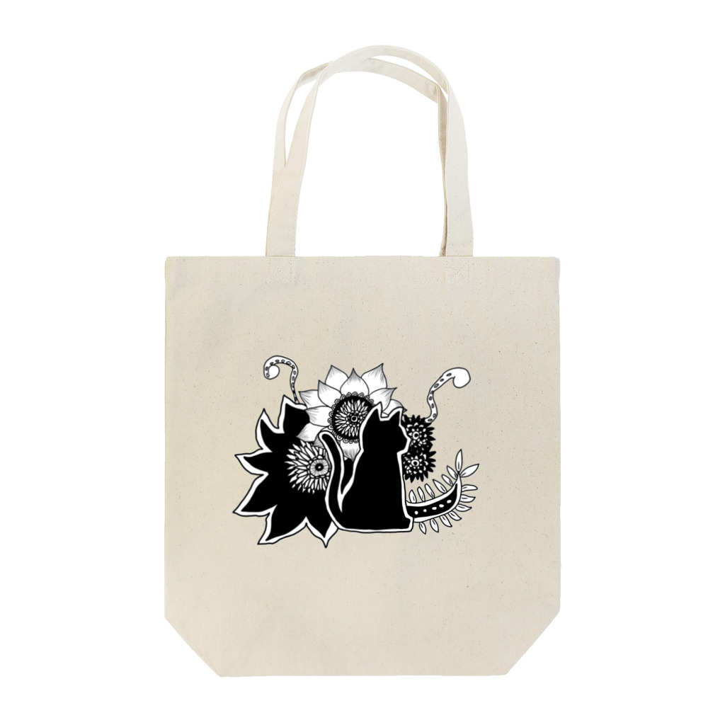 黒猫と風船の花猫 Tote Bag