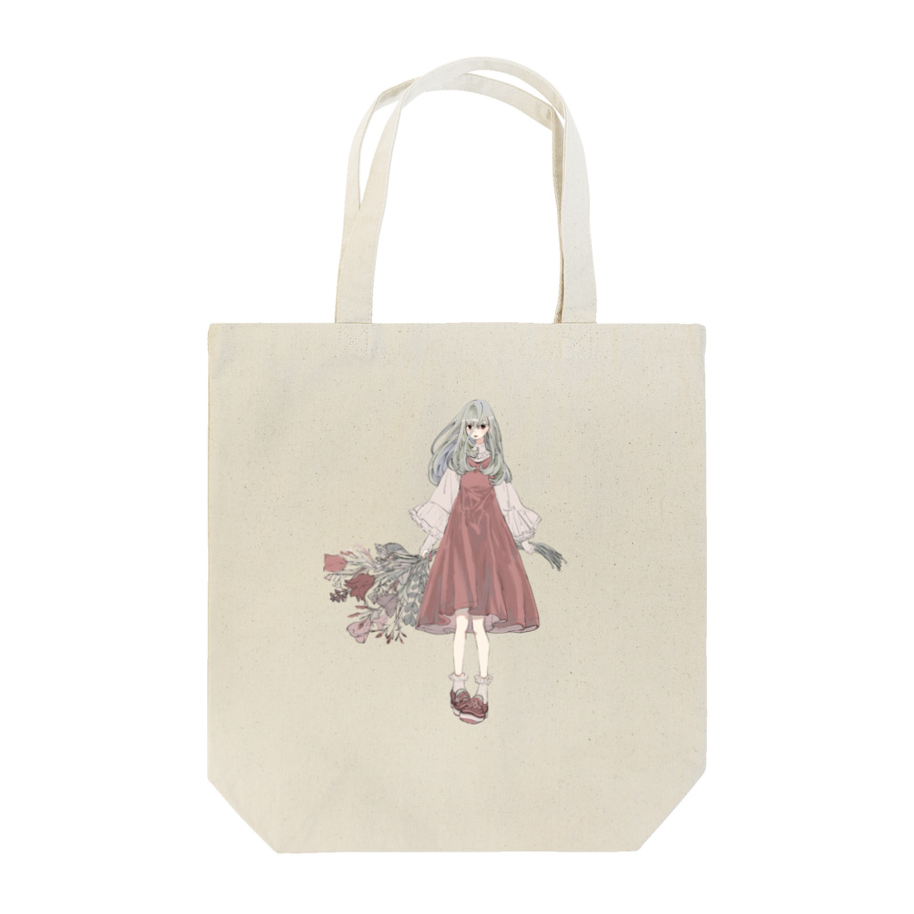 絵とデザインの花と女の子 Tote Bag