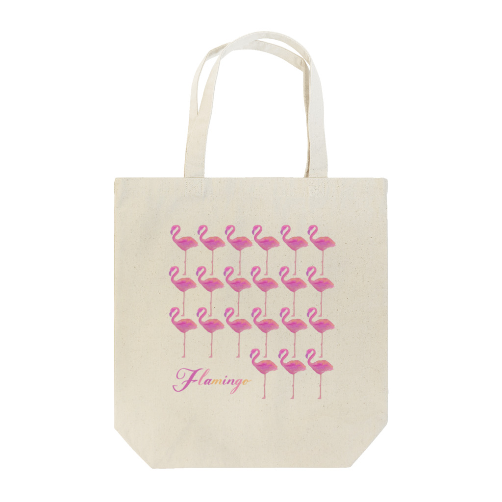 mojitoiro（もじといろ）のフラミンゴ Flamingo たくさん トートバッグ