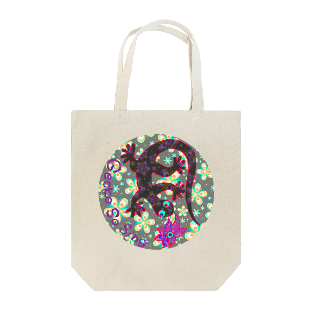 GECKO-SO-SINGの月光装身具ロゴコミカル花柄 Tote Bag