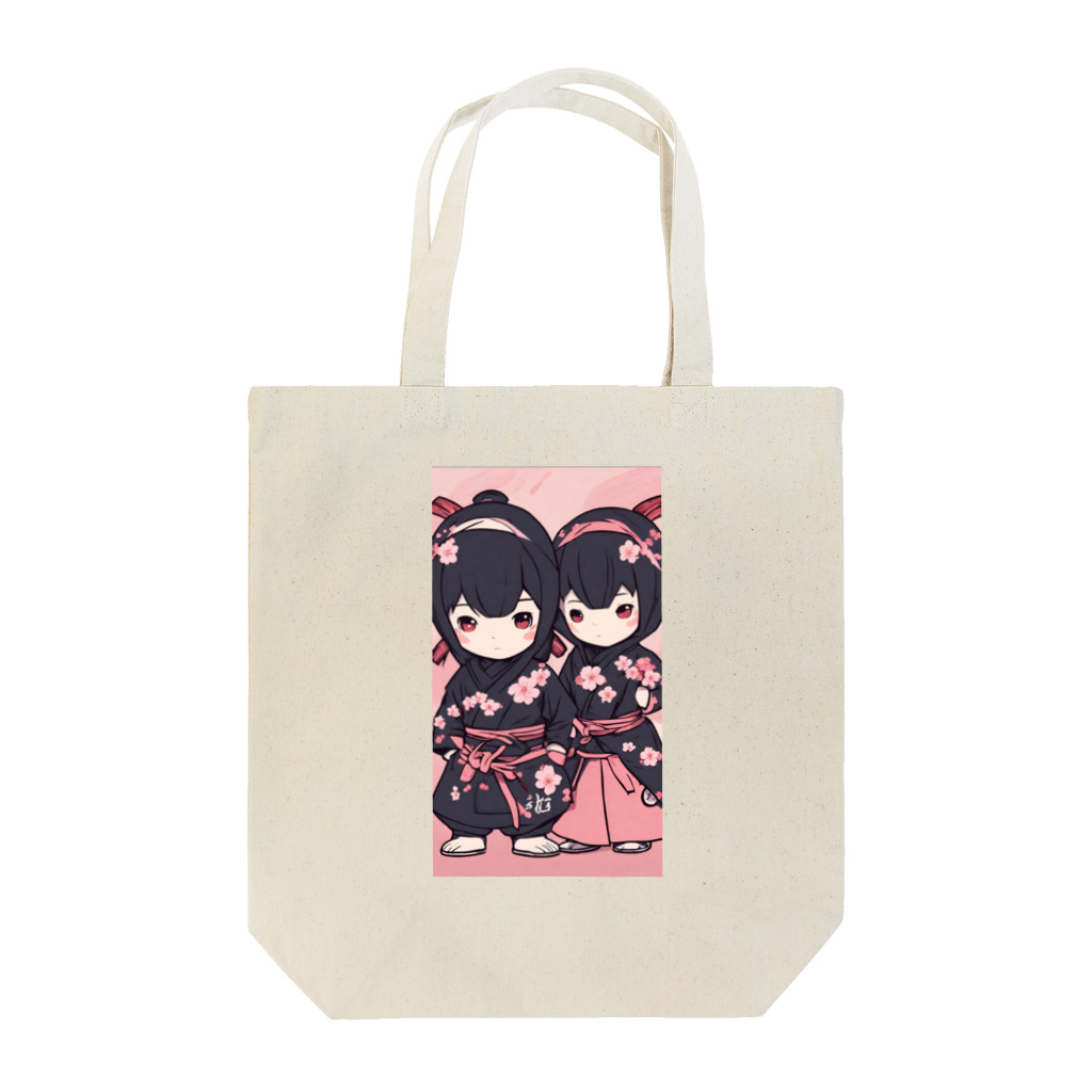 ニンニン忍者パンの桜柄の忍者服を身にまとうキュートな忍者イラスト Tote Bag