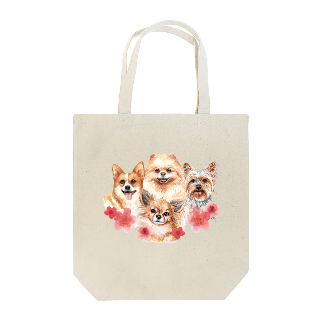 SANKAKU DESIGN STOREのお花の似合う小さい犬たち。 トートバッグ