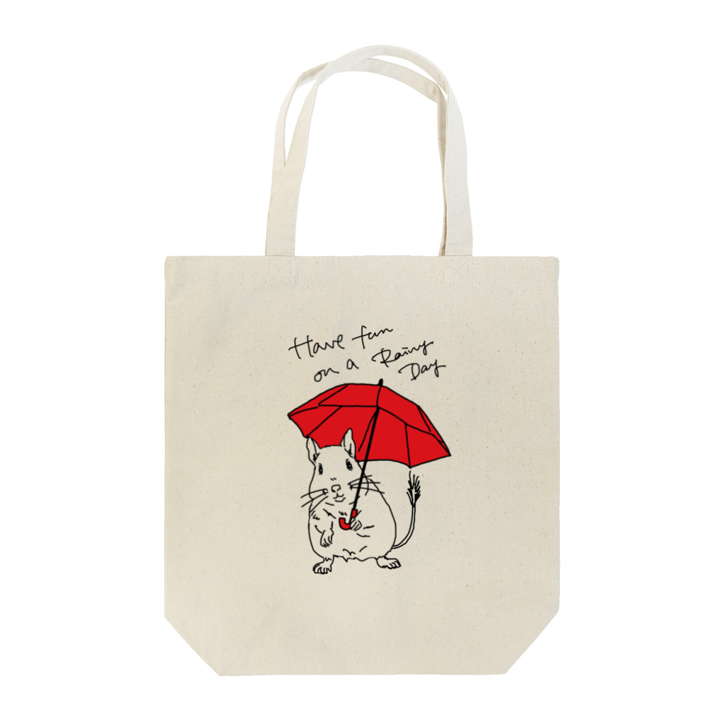 kanako-mikanのHave fun on a Rainy day (Red Umbrella) トートバッグ