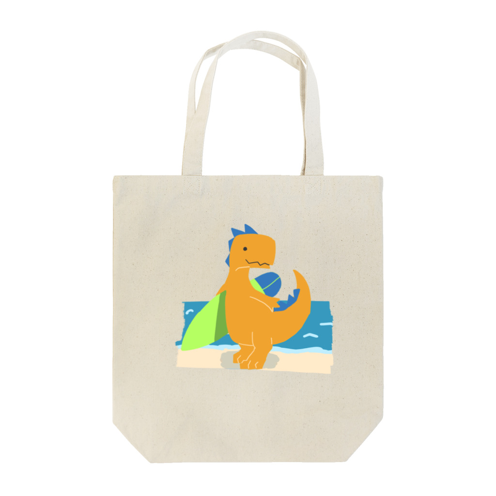 骨犬工房のサーフィンを楽しんだかいじゅう Tote Bag