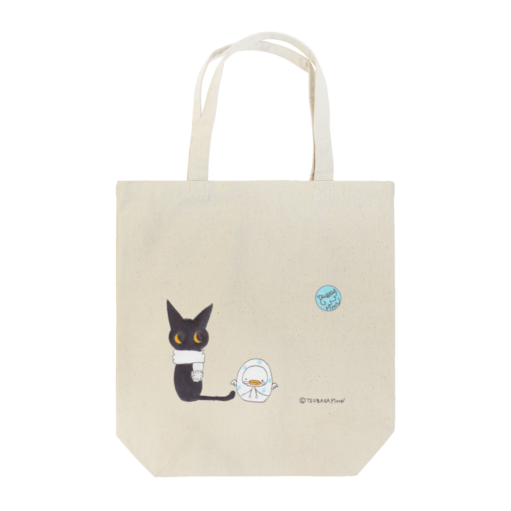 tsubasamoonの天使のひよこちゃんと黒猫ムーン （もこもこ） Tote Bag