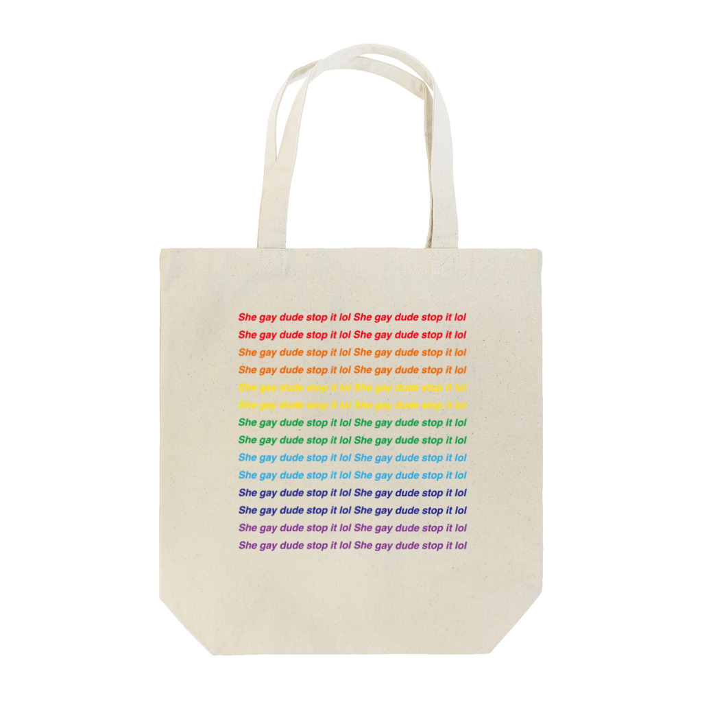 Dykes On BikesのShe gay dude stop it lol Tote Bag