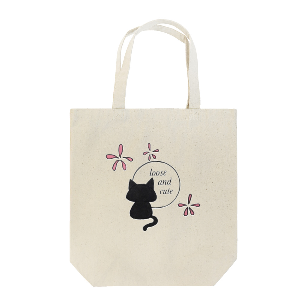 Loose and cuteの花猫 トートバッグ