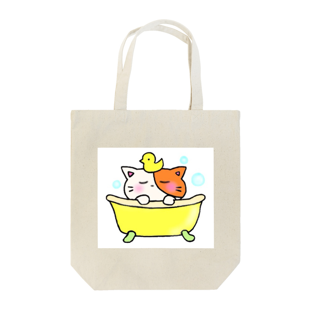 西川あれくす@LINEスタンプ販売中のぶちねこにゃんこ.お風呂 Tote Bag