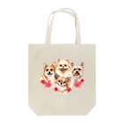 SANKAKU DESIGN STOREのお花の似合う小さい犬たち。 トートバッグ