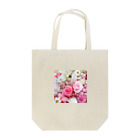 meke flowersのピンクローズのガーリーな花柄 Tote Bag