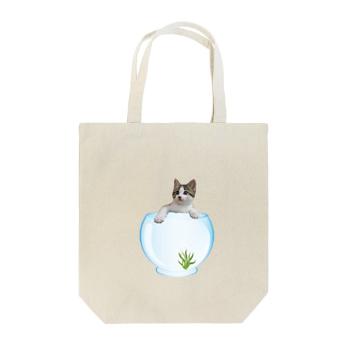 kitten and fishbowl Tote Bag
