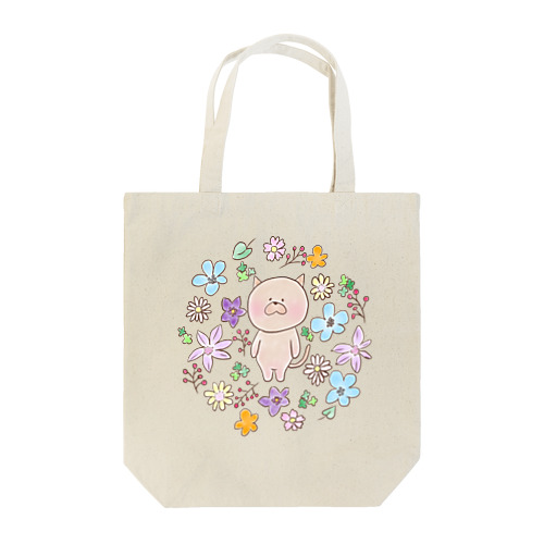 リエ猫 と お花 トートバッグ
