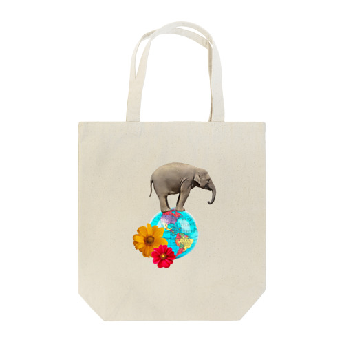 地球乗りゾウ Tamanori Elephant Tote Bag
