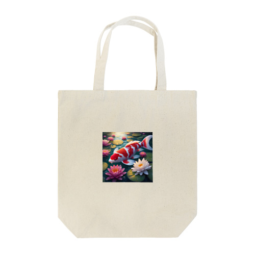 蓮の花咲く池錦鯉 Tote Bag
