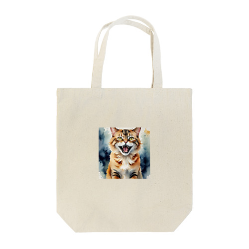 怒った猫の表情が鮮やかに描かれた水彩画 Tote Bag