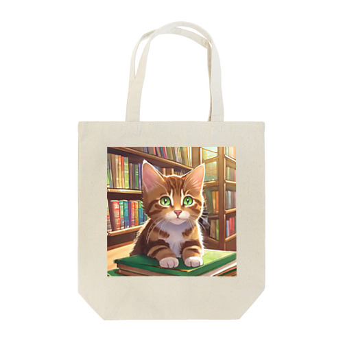 茶猫と図書室 トートバッグ