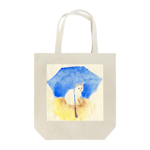 白猫と青い傘 Tote Bag