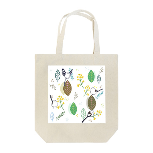 森と菜の花とシマエナガ(白) Tote Bag