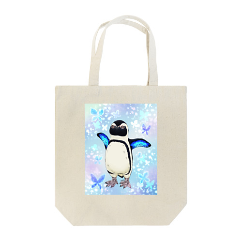 ケープペンギン「ちょうちょ追っかけてたの」(Blue) Tote Bag