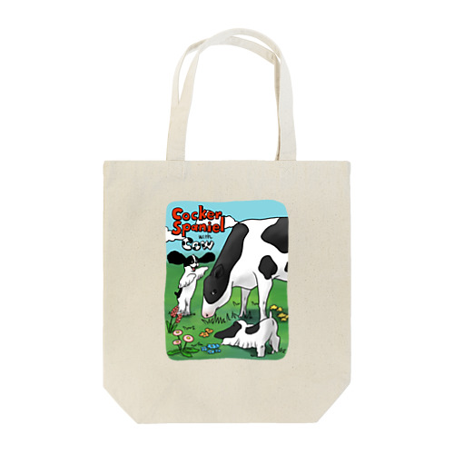 Cocker Spaniel with Cow Tote Bag