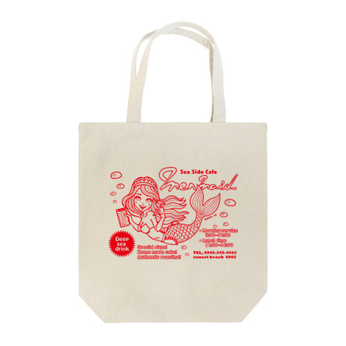 Sea Side Cafe Mermaid  (red) Tote Bag